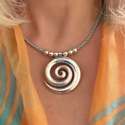 Vintage Spiral Silver Necklace – Braided Cord and Bead Design