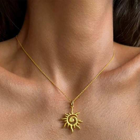 Vintage Golden Sun Necklace – Radiant Sunburst Pendant
