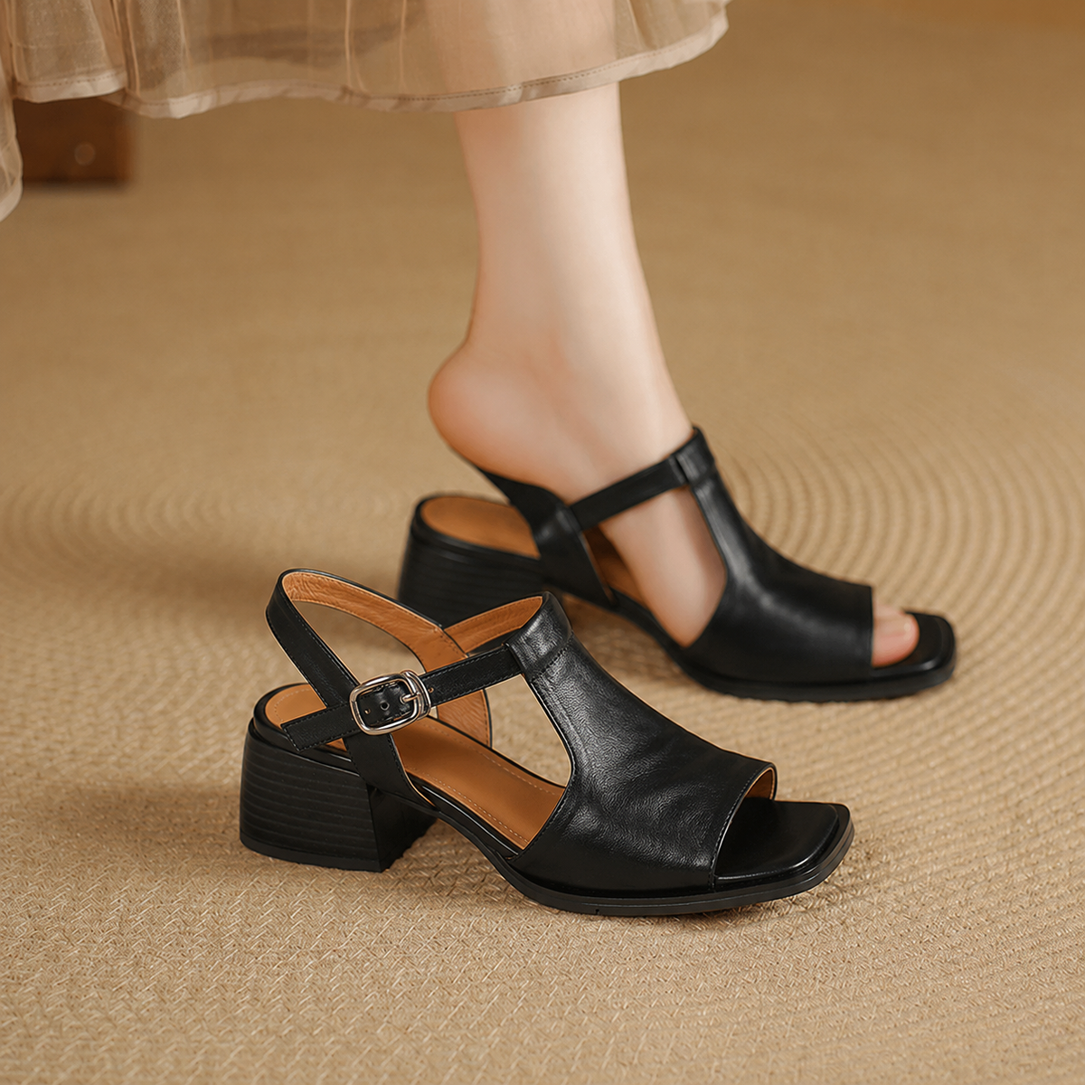 Arose Genuine Leather T-strap Sandals