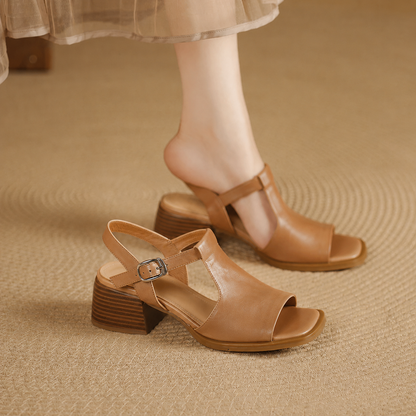 Arose Genuine Leather T-strap Sandals