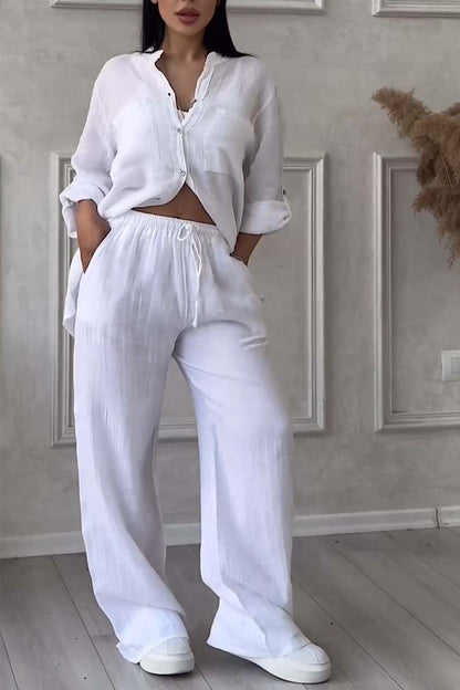 Lara Casual Cotton and Linen Pants Set