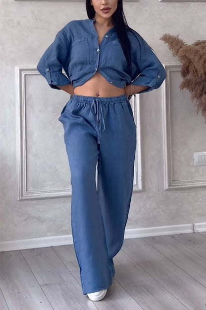 Lara Casual Cotton and Linen Pants Set