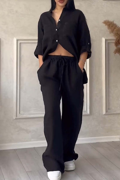 Lara Casual Cotton and Linen Pants Set