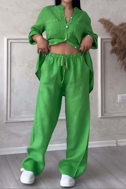 Lara Casual Cotton and Linen Pants Set
