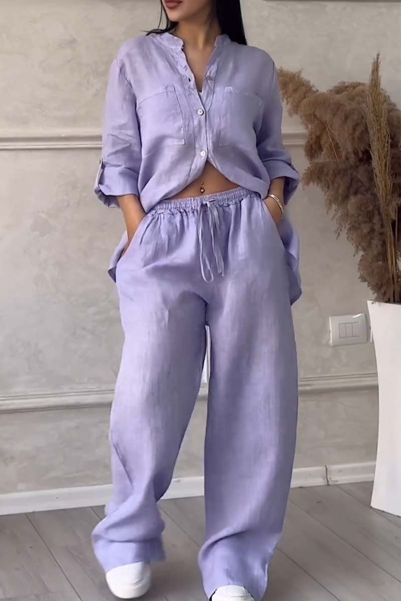 Lara Casual Cotton and Linen Pants Set