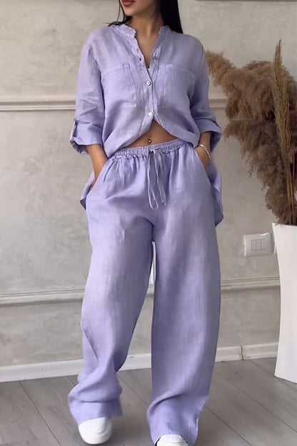 Lara Casual Cotton and Linen Pants Set