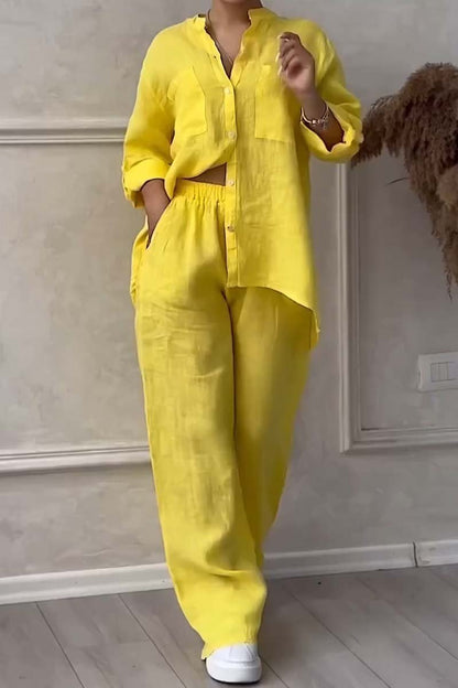Lara Casual Cotton and Linen Pants Set