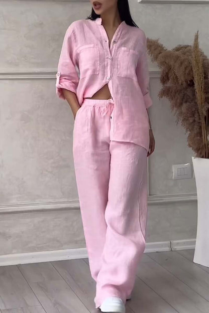 Lara Casual Cotton and Linen Pants Set