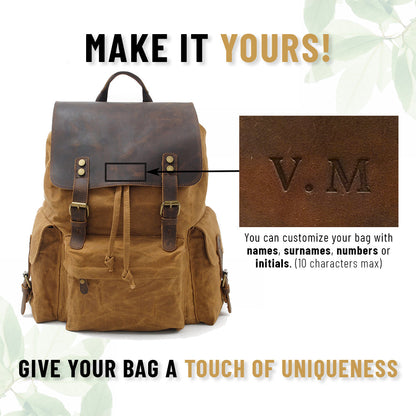 Waxed Canvas & Genuine Leather Backpack – 27L Vintage Rucksack