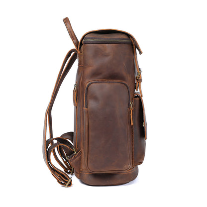 Genuine Leather Laptop Backpack – 23L Vintage Rucksack for Men