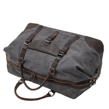 Waxed Canvas & Genuine Leather Travel Duffle Bag – 56L Weekender