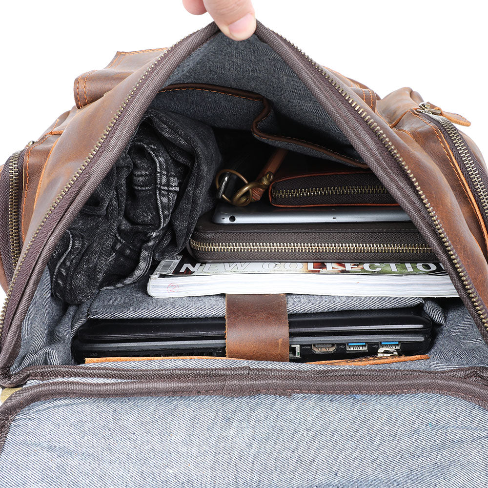 Genuine Leather Laptop Backpack – 23L Vintage Rucksack for Men | Charles