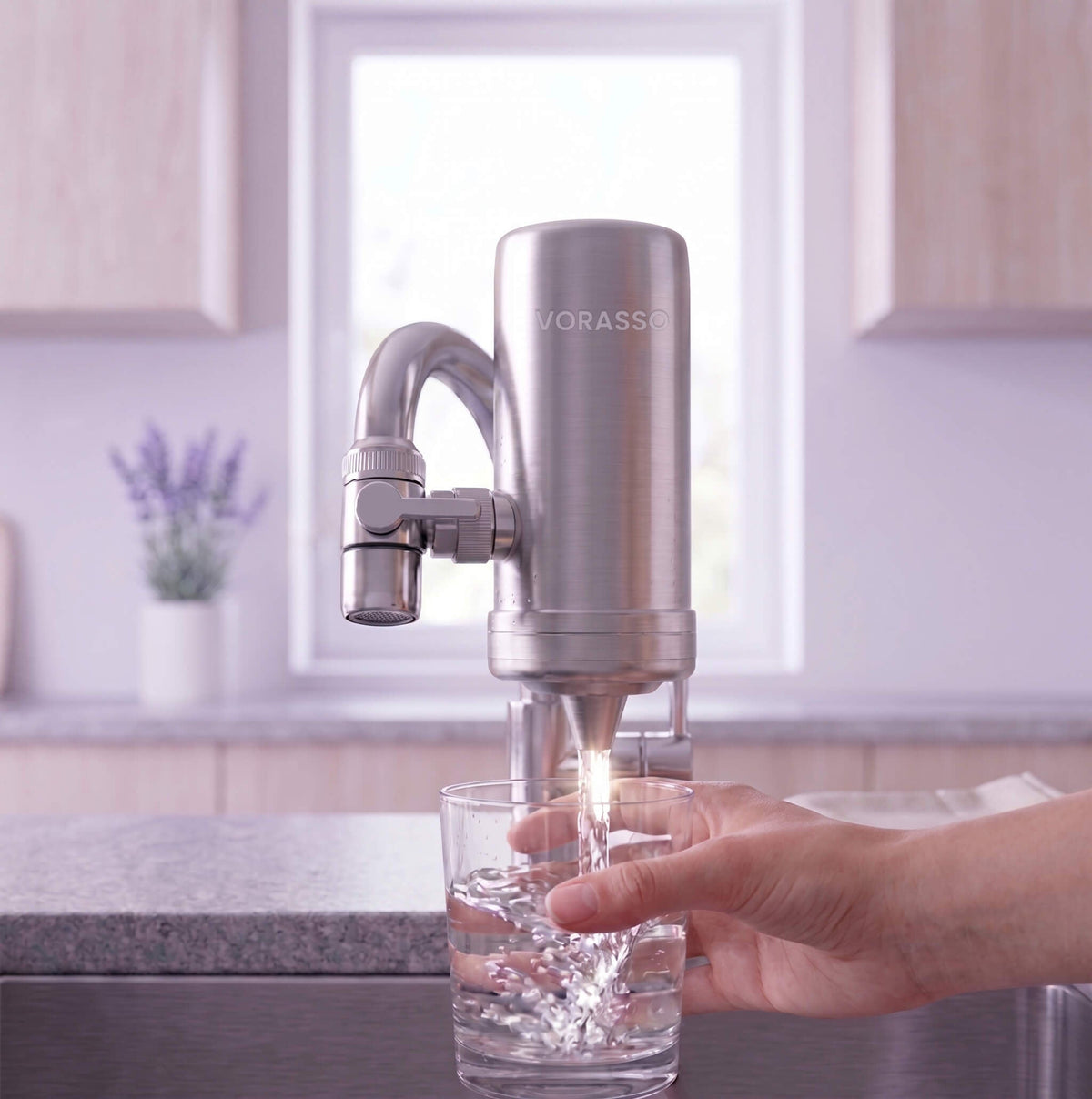Pouring filtered water into a glass