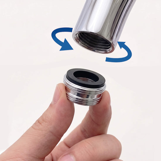 Prepare. Insert the tap adapter and screw anti-clockwise until secure.