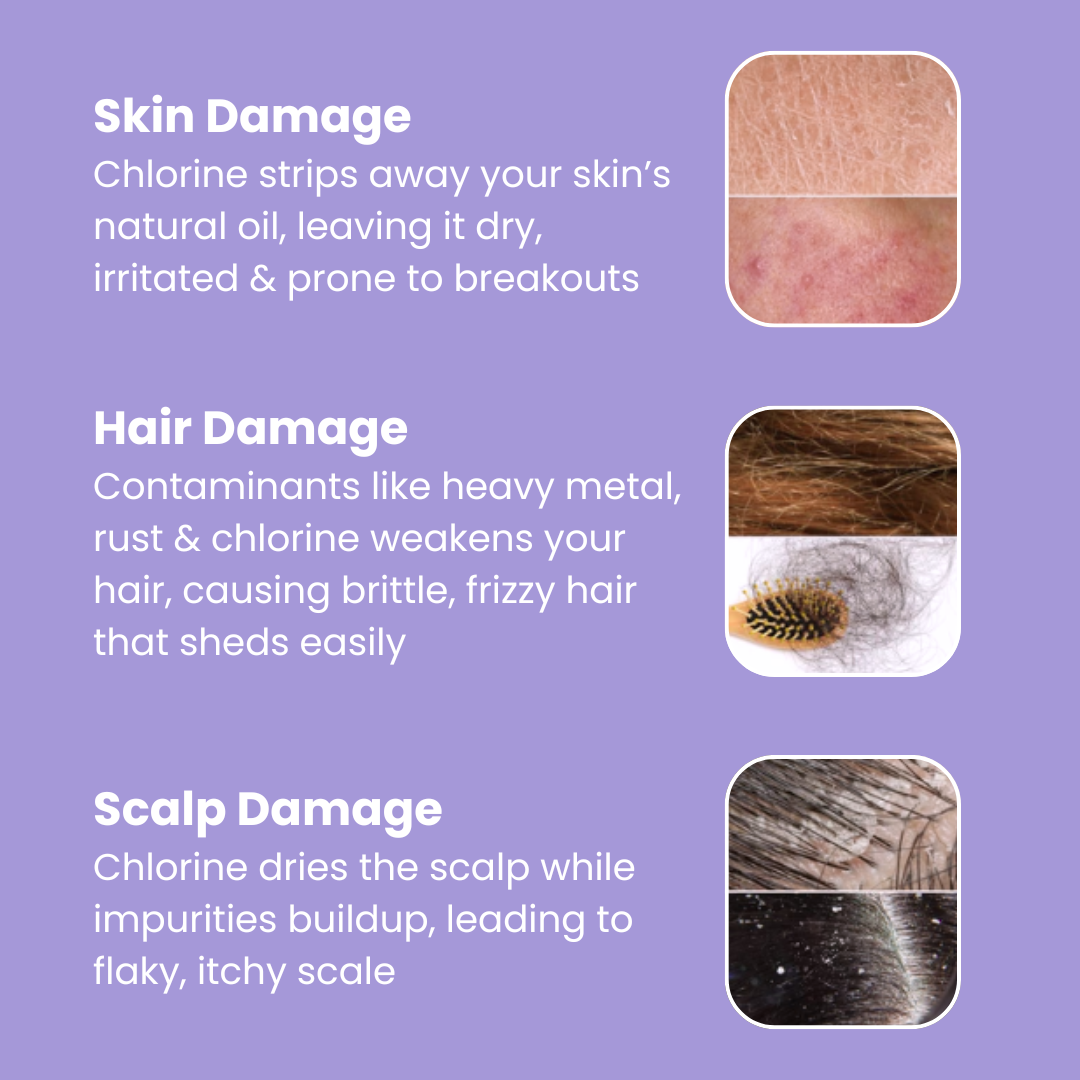 Skin, hair and scalp damage from chlorine