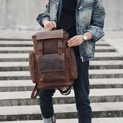 Genuine Leather Laptop Backpack – 23L Vintage Rucksack for Men | Charles