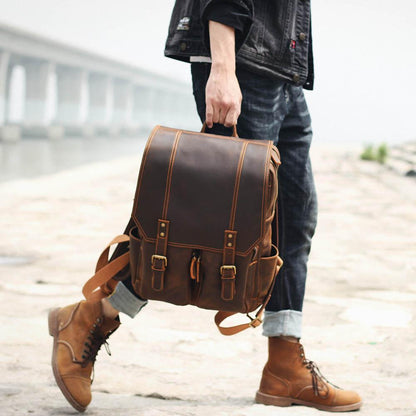 Genuine Leather Travel Backpack – Retro Vintage Rucksack