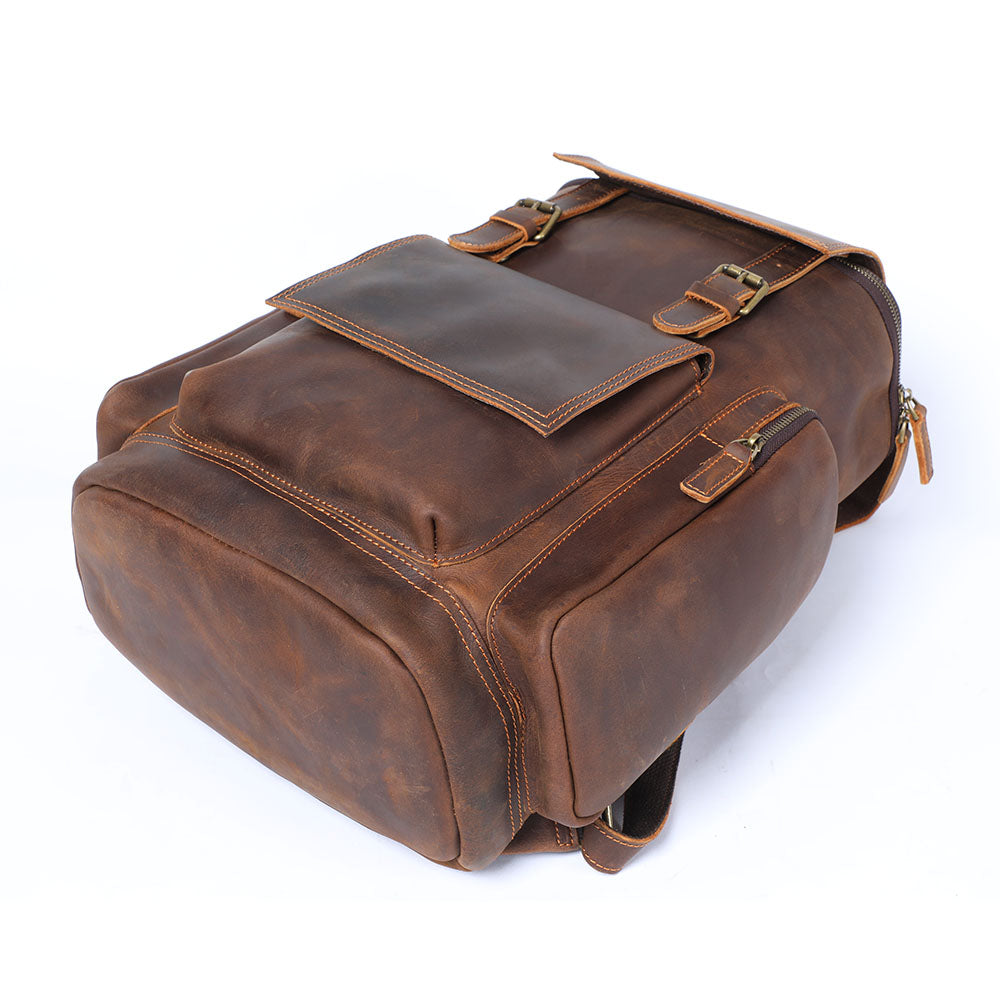 Genuine Leather Laptop Backpack – 23L Vintage Rucksack for Men