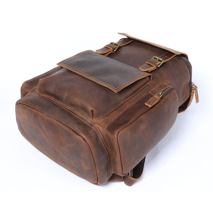 Genuine Leather Laptop Backpack – 23L Vintage Rucksack for Men