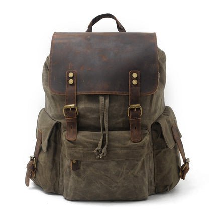 Waxed Canvas & Genuine Leather Backpack – 27L Vintage Rucksack