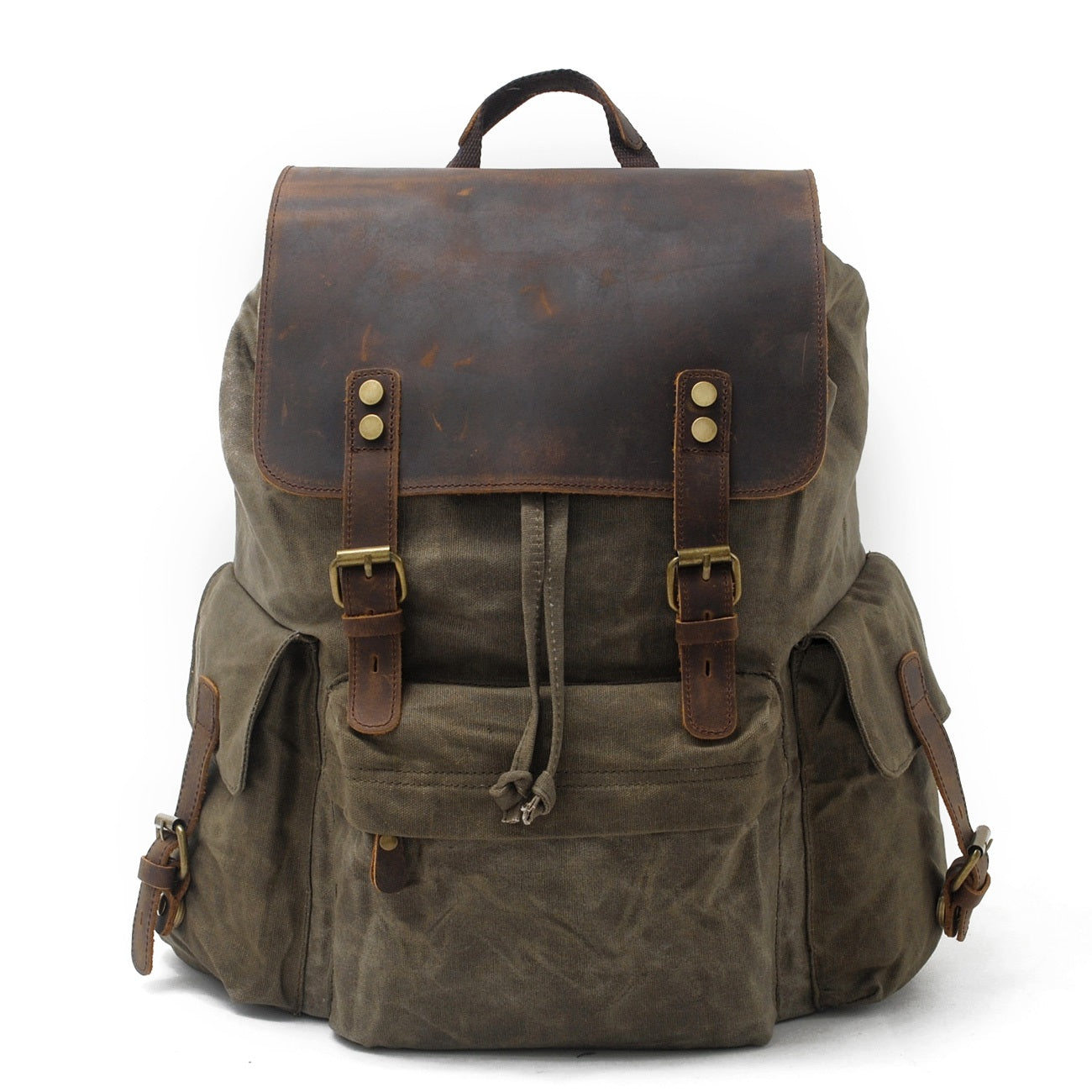 Waxed Canvas & Genuine Leather Backpack – 27L Vintage Rucksack