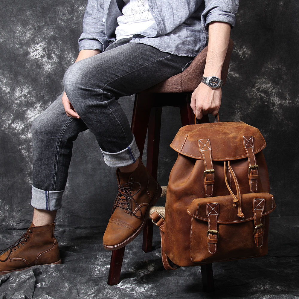 Genuine Leather Backpack – Vintage Rucksack for Men & Women