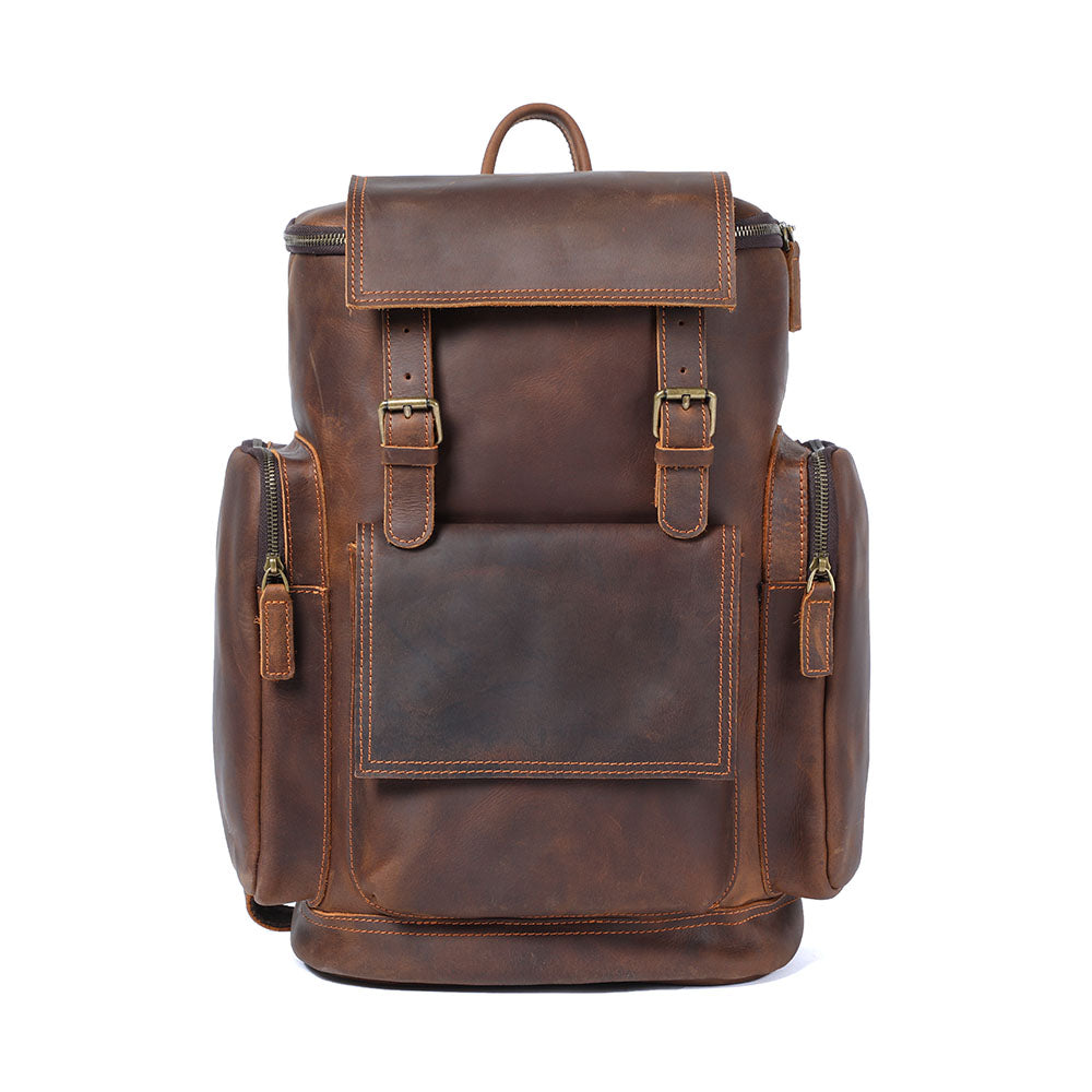 Genuine Leather Laptop Backpack – 23L Vintage Rucksack for Men