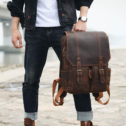 Genuine Leather Travel Backpack – Retro Vintage Rucksack