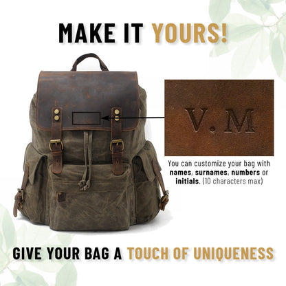 Waxed Canvas & Genuine Leather Backpack – 27L Vintage Rucksack
