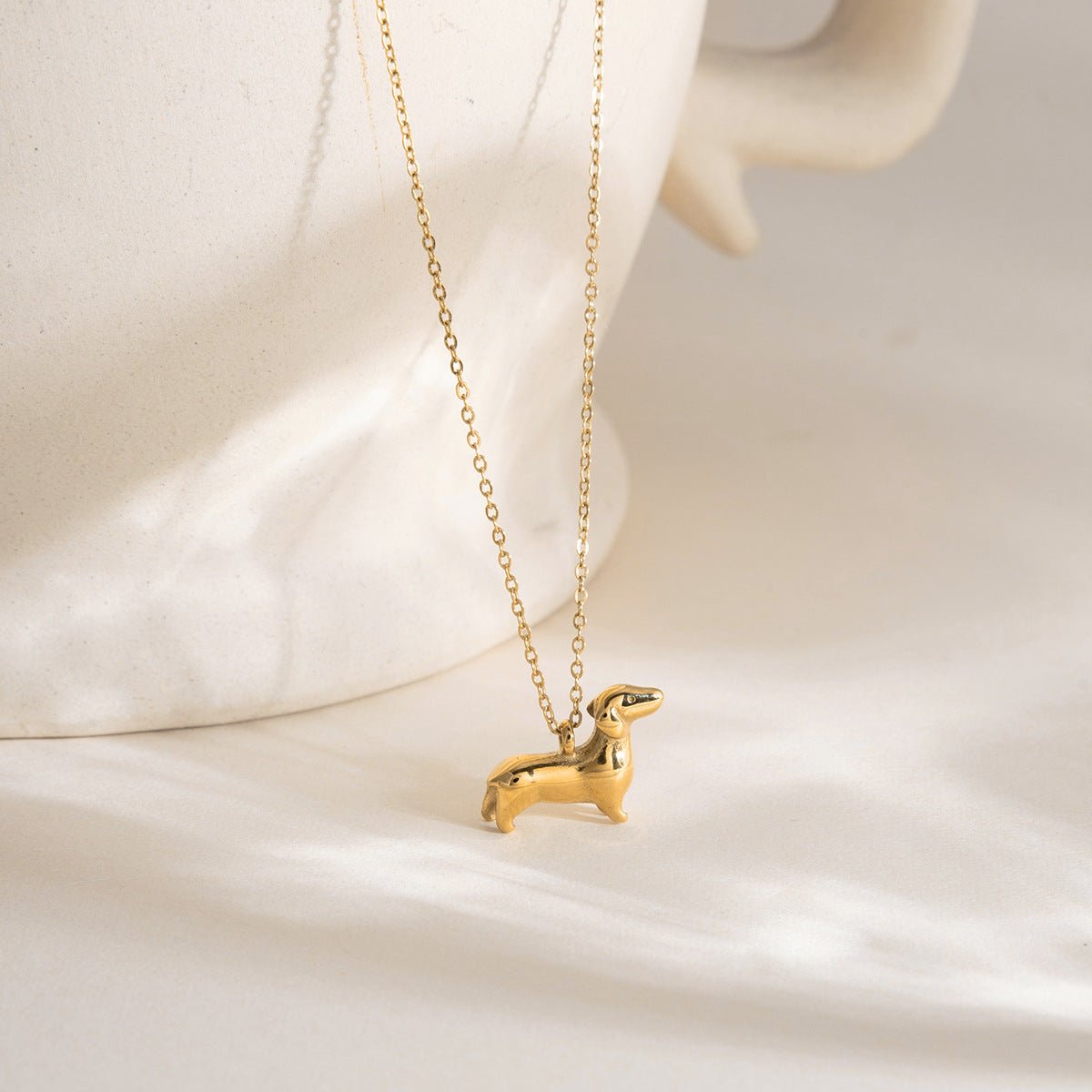 Little Sausage Dog Necklace – Dainty Dachshund Pendant in Gold or Silver