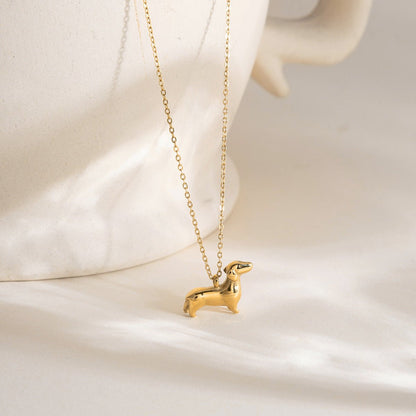 Little Sausage Dog Necklace – Dainty Dachshund Pendant in Gold or Silver