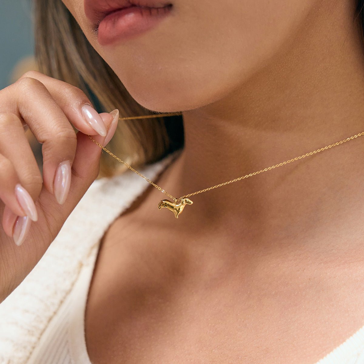 Little Sausage Dog Necklace – Dainty Dachshund Pendant in Gold or Silver