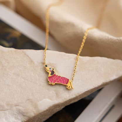Lucky Dachshund Necklace – Enamel Sausage Dog Charm, Set Available