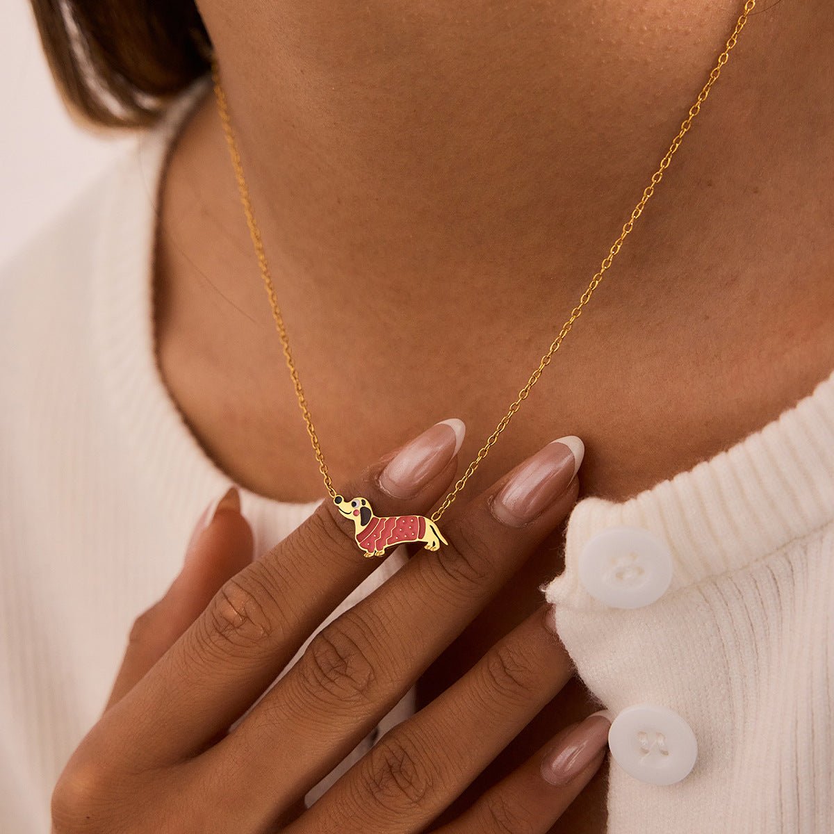Lucky Dachshund Necklace – Enamel Sausage Dog Charm, Set Available