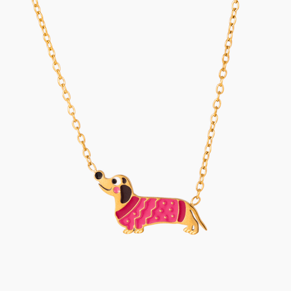 Lucky Dachshund Necklace – Enamel Sausage Dog Charm, Set Available