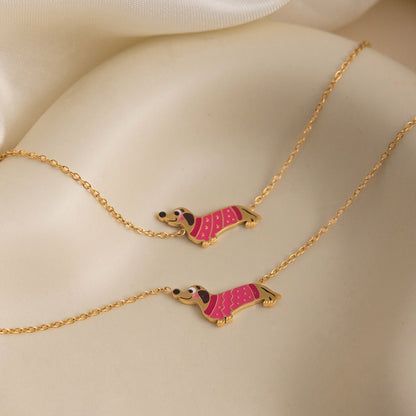 Lucky Dachshund Necklace – Enamel Sausage Dog Charm, Set Available