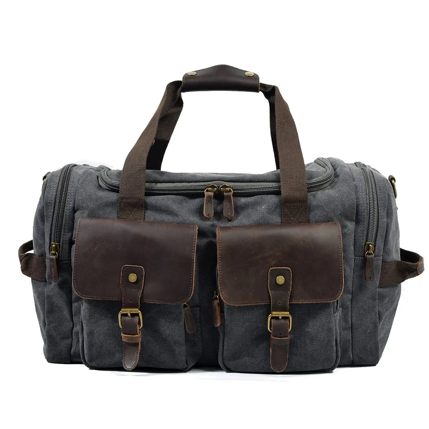 Waxed Canvas & Genuine Leather Duffle Bag – Men's Weekender Travel Bag