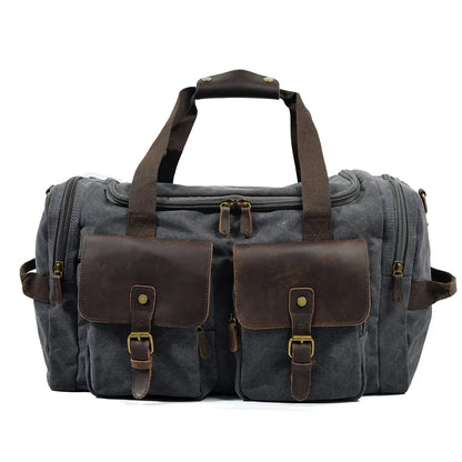Waxed Canvas & Genuine Leather Duffle Bag – Men's Weekender Travel Bag