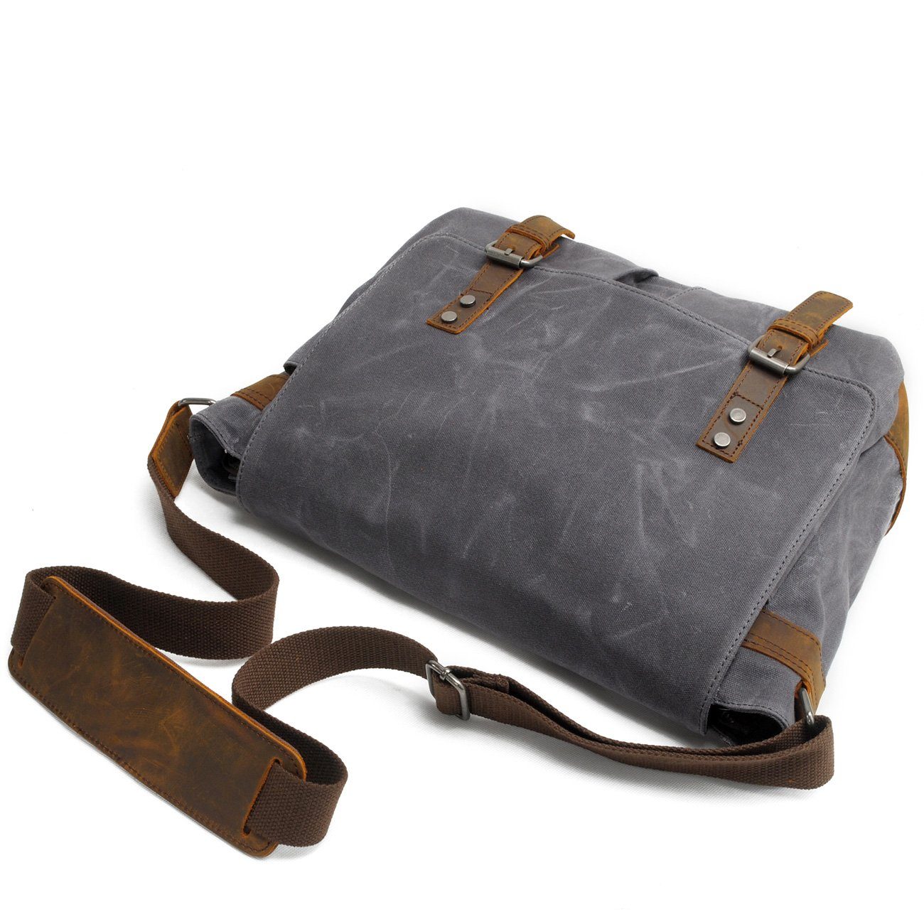 Waxed Canvas & Genuine Leather Messenger Bag – Men's Crossbody Shoulder Bag | Joshua