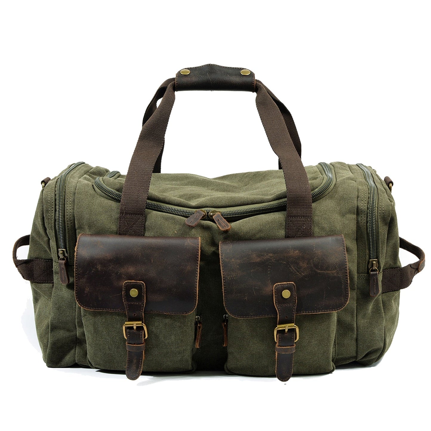 Waxed Canvas & Genuine Leather Duffle Bag – Men's Weekender Travel Bag