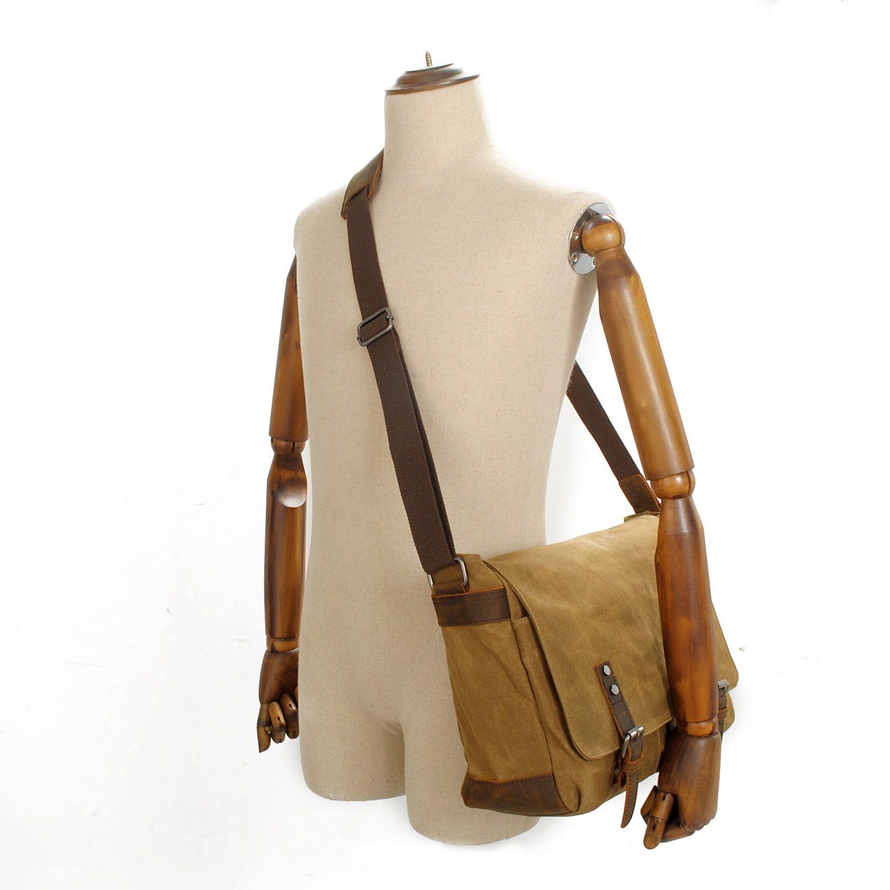 Waxed Canvas & Genuine Leather Messenger Bag – Men's Crossbody Shoulder Bag | Joshua
