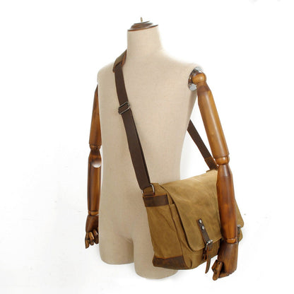 Waxed Canvas & Genuine Leather Messenger Bag – Men's Crossbody Shoulder Bag | Joshua