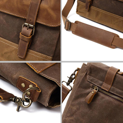 Waterproof Waxed Canvas & Genuine Leather Shoulder Bag – Men's Laptop Messenger Bag | Jack