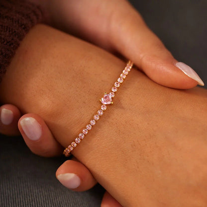 Mila Heart Tennis Bracelet – 925 Sterling Silver Pink Crystal Bracelet