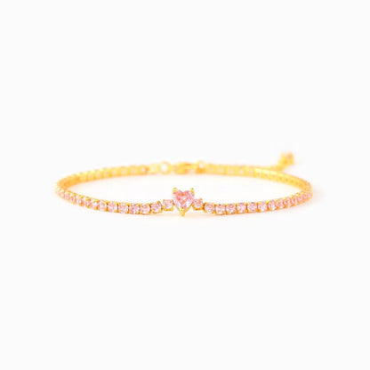 Mila Heart Tennis Bracelet – 925 Sterling Silver Pink Crystal Bracelet