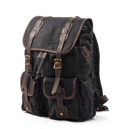 Waxed Canvas & Genuine Leather Travel Backpack – Vintage Rucksack | Marcus