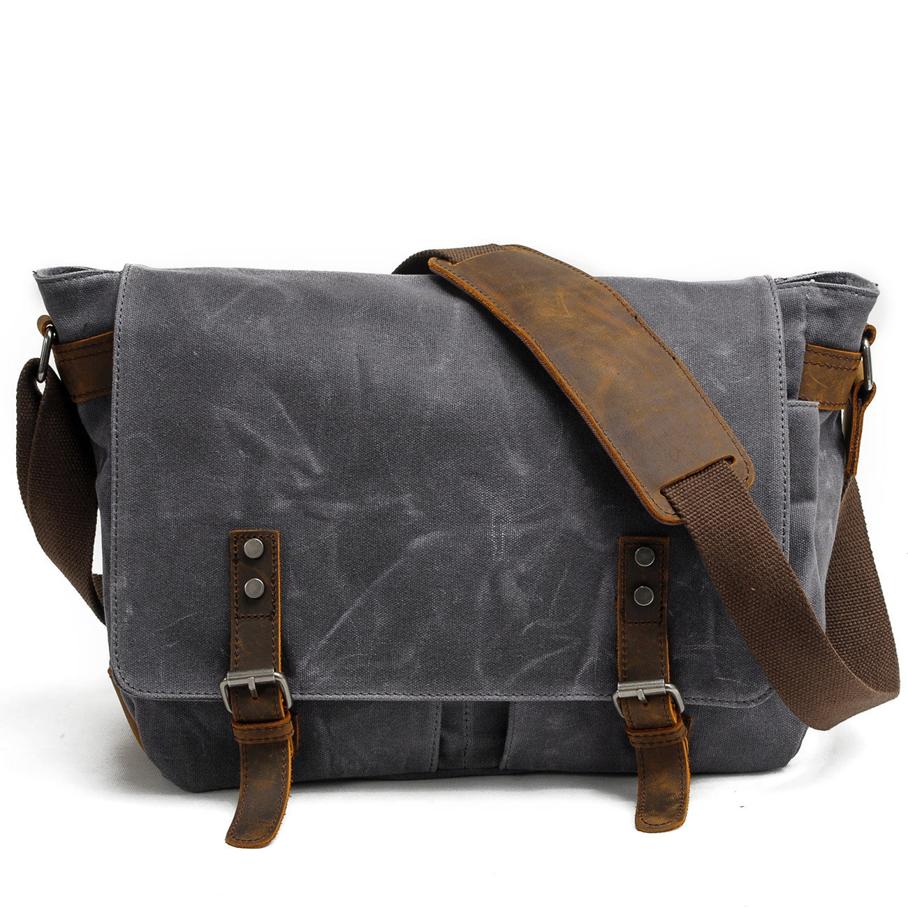 Waxed Canvas & Genuine Leather Messenger Bag – Men's Crossbody Shoulder Bag | Joshua