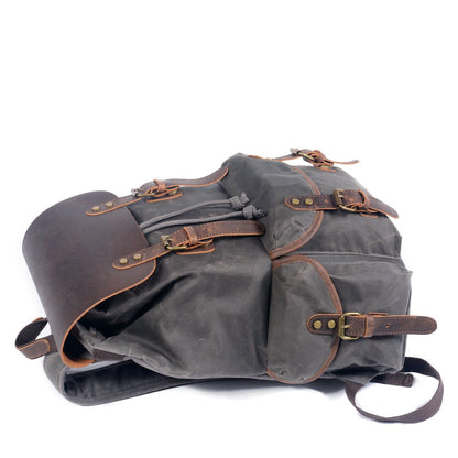 Waxed Canvas & Genuine Leather Backpack – Vintage Everyday Rucksack | James