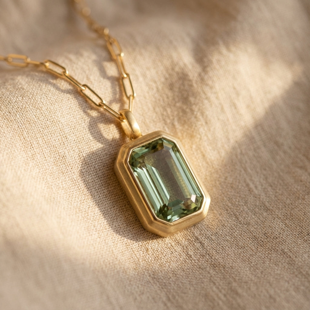 Sarina Emerald Necklace – Green Stone Pendant on Fine Chain