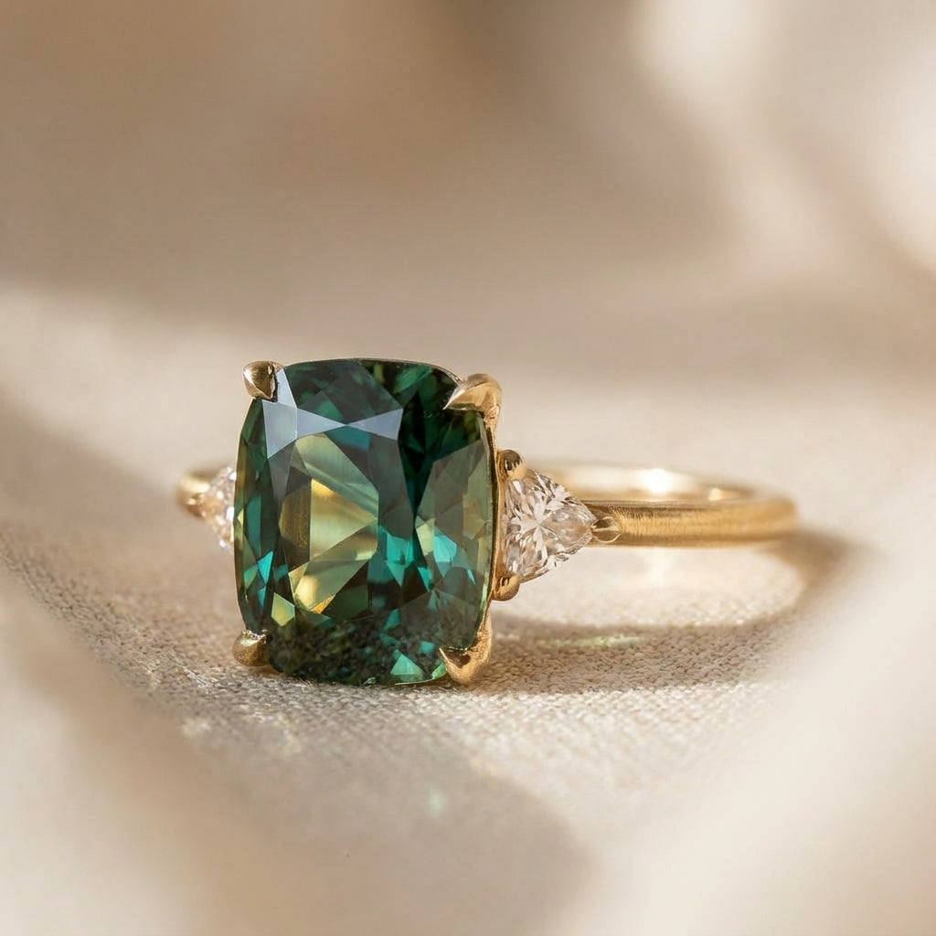 Vintage Green Gemstone Gold Ring – Antique Setting, Sizes 5 to 11